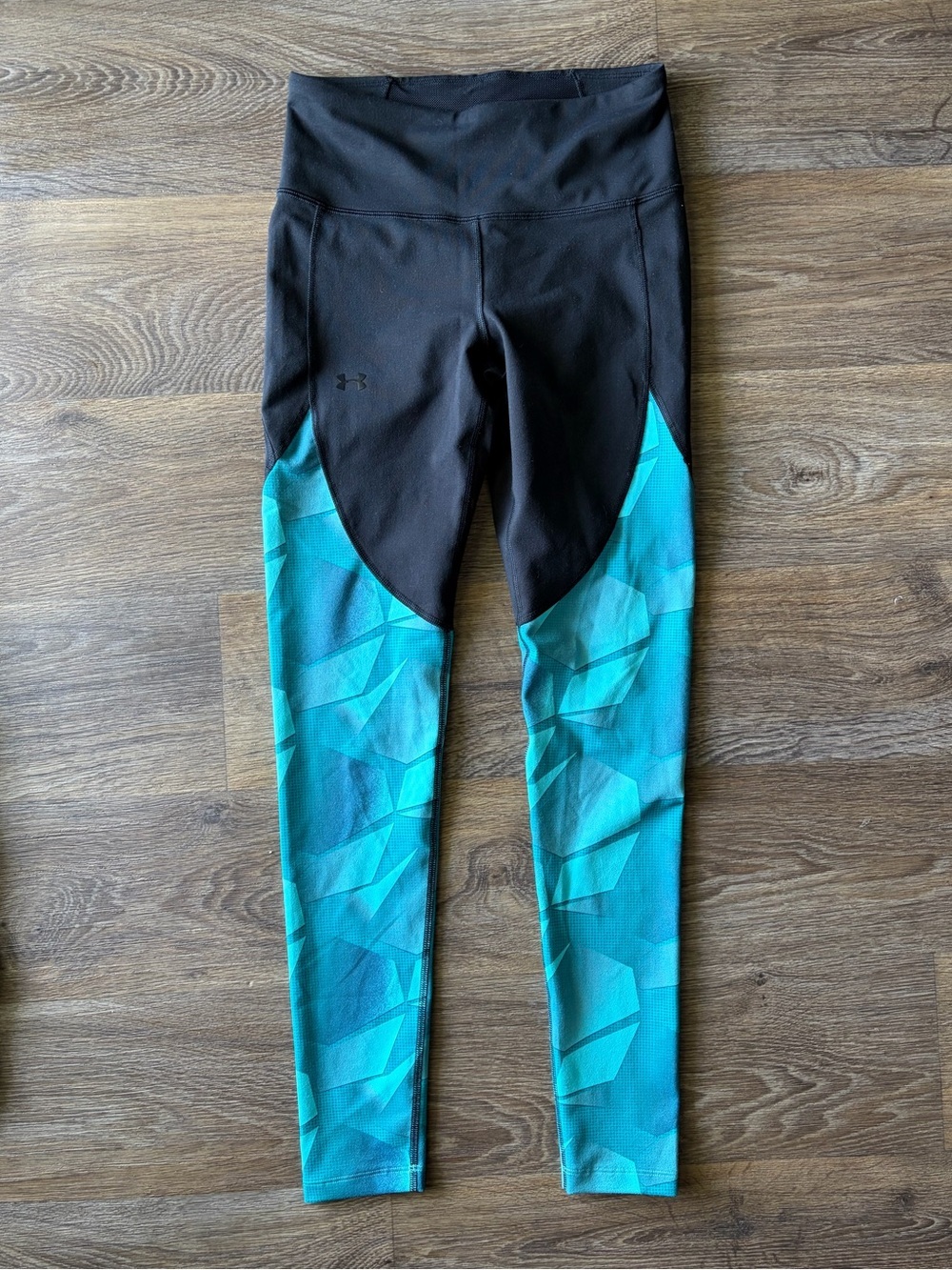 Under Armour HeatGear Compression Leggings Black Blue Geometric Size Small
